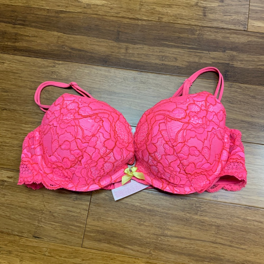 Victoria's Secret Very‎ Sexy Push Up Bra Neon Pink Lace Bow Size 34C Undewrire
